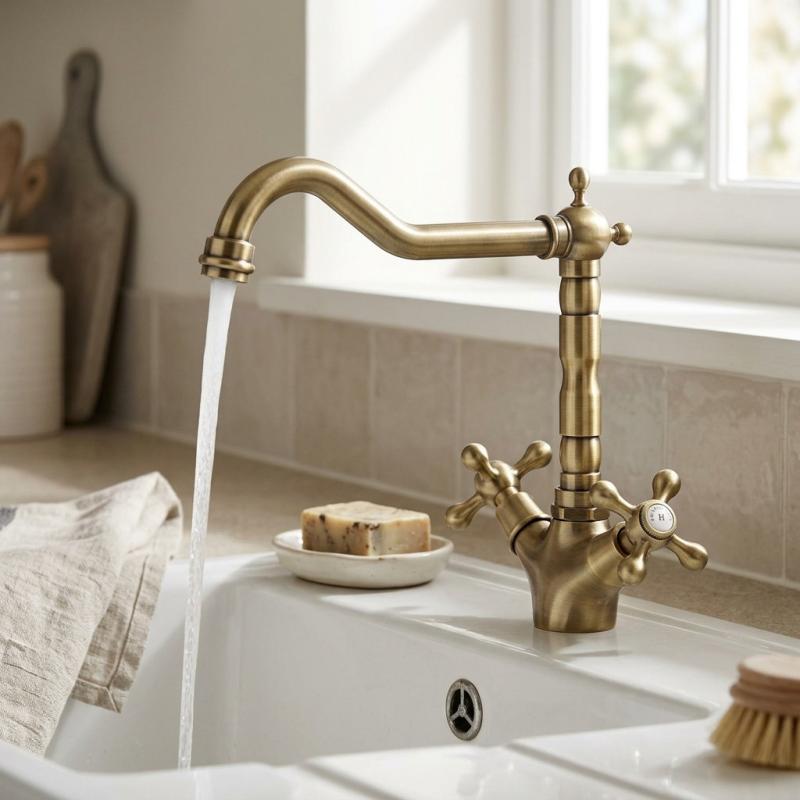 Aquanello Heritage Ascot Klassieke Keuken Nostalgische Keukenkraan Brons met Haakse Uitloop BN-4002-HA